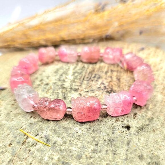 Premium Grade Nature Pink Tourmaline Pi Xiu Bracelet - Picture 6 of 10